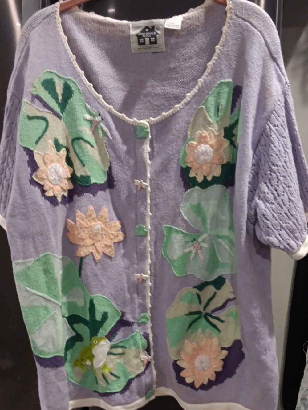 Storybook Knits Lavender Floral Appliqué Cardigan